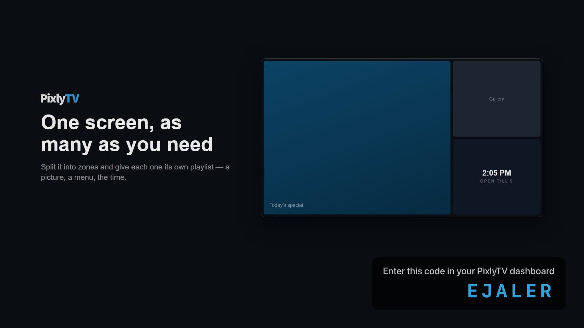 A zone layout on an Apple TV: a large picture, a gallery, and the time